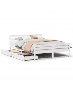 Letto senza Materasso Bianco 135x190 cm Legno Massello di Pino