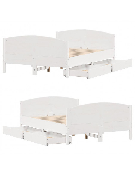 Letto senza Materasso Bianco 135x190 cm Legno Massello di Pino