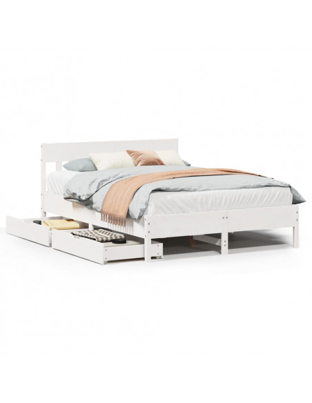 Letto senza Materasso Bianco 135x190 cm Legno Massello di Pino