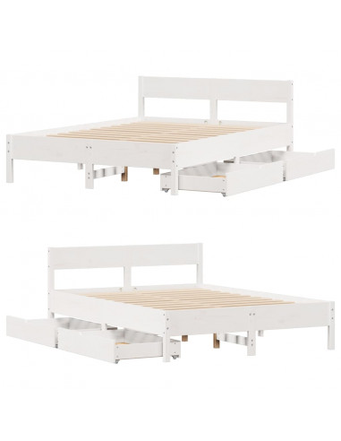 Letto senza Materasso Bianco 135x190 cm Legno Massello di Pino