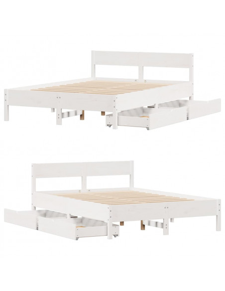 Letto senza Materasso Bianco 135x190 cm Legno Massello di Pino