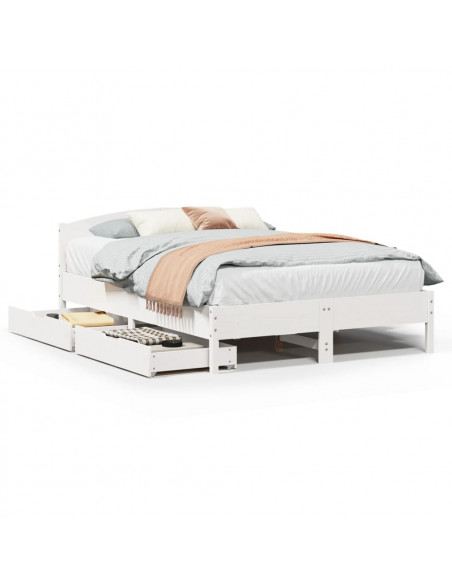 Letto senza Materasso Bianco 135x190 cm Legno Massello di Pino