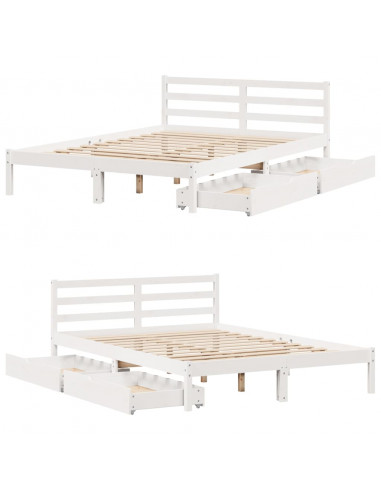 Letto senza Materasso Bianco 135x190 cm Legno Massello di Pino