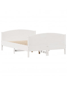 Letto senza Materasso Bianco 140x190 cm Legno Massello di Pino 2