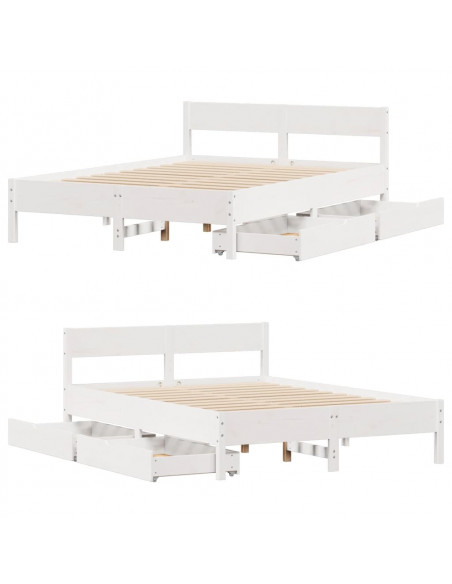 Letto senza Materasso Bianco 140x190 cm Legno Massello di Pino