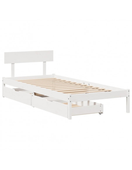 Letto senza Materasso Bianco 75x190 in Legno Massello di Pino
