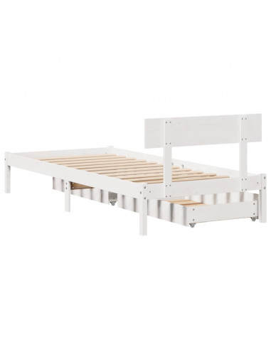 Letto senza Materasso Bianco 75x190 in Legno Massello di Pino