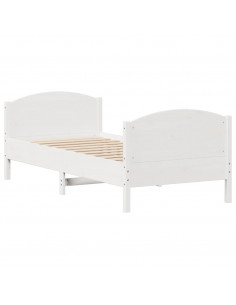 Letto senza Materasso Bianco 75x190 in Legno Massello di Pino 2