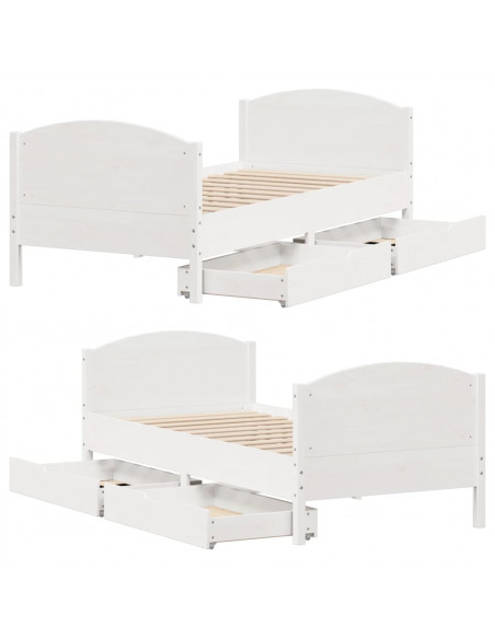 Letto senza Materasso Bianco 75x190 in Legno Massello di Pino