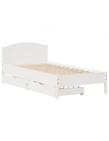 Letto senza Materasso Bianco 75x190 in Legno Massello di Pino