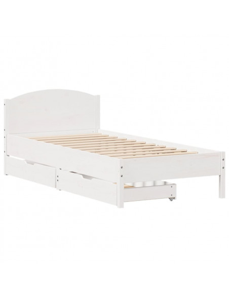 Letto senza Materasso Bianco 75x190 in Legno Massello di Pino