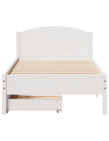 Letto senza Materasso Bianco 75x190 in Legno Massello di Pino