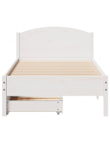 Letto senza Materasso Bianco 75x190 in Legno Massello di Pino