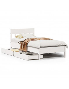 Letto senza Materasso Bianco 75x190 in Legno Massello di Pino