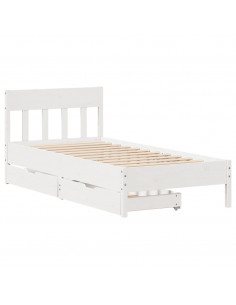 Letto senza Materasso Bianco 75x190 in Legno Massello di Pino 2