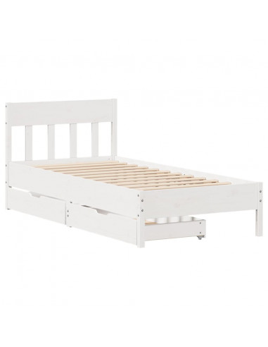 Letto senza Materasso Bianco 75x190 in Legno Massello di Pino