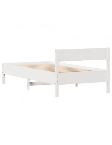 Letto senza Materasso Bianco 75x190 in Legno Massello di Pino