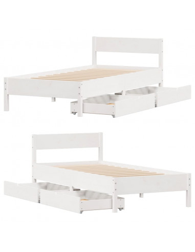Letto senza Materasso Bianco 75x190 in Legno Massello di Pino