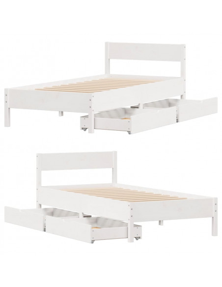 Letto senza Materasso Bianco 75x190 in Legno Massello di Pino