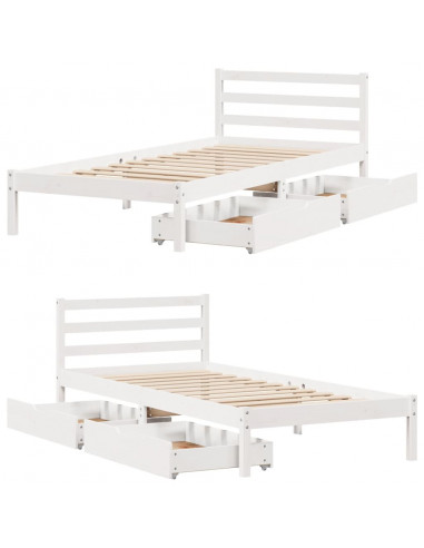 Letto senza Materasso Bianco 75x190 in Legno Massello di Pino