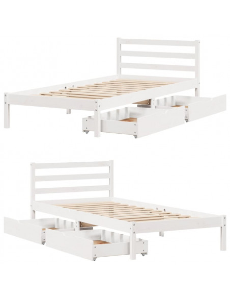Letto senza Materasso Bianco 75x190 in Legno Massello di Pino