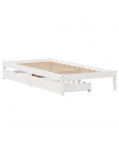 Letto senza Materasso Bianco 75x190 in Legno Massello di Pino 2