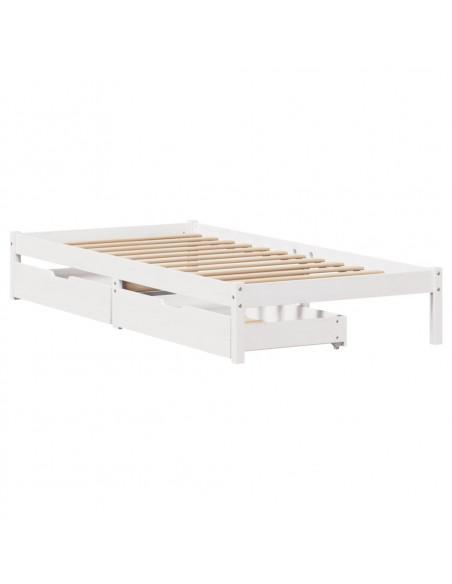 Letto senza Materasso Bianco 75x190 in Legno Massello di Pino