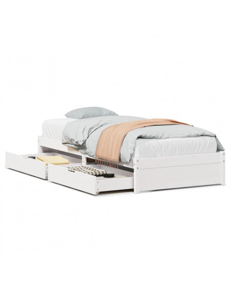 Letto senza Materasso Bianco 75x190 in Legno Massello di Pino