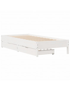 Letto senza Materasso Bianco 75x190 in Legno Massello di Pino 2