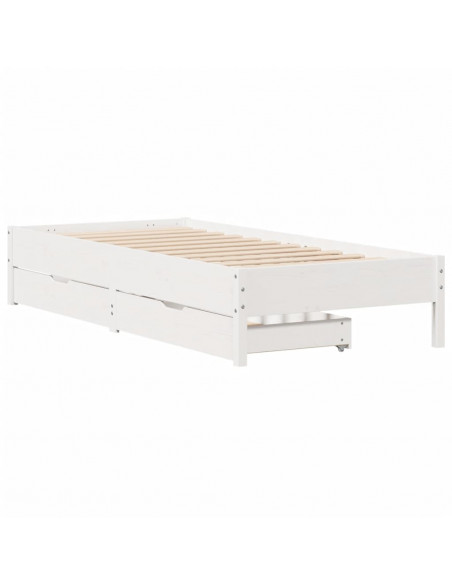 Letto senza Materasso Bianco 75x190 in Legno Massello di Pino