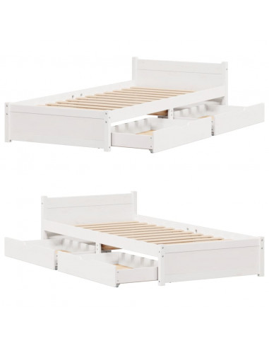 Letto senza Materasso Bianco 75x190 in Legno Massello di Pino