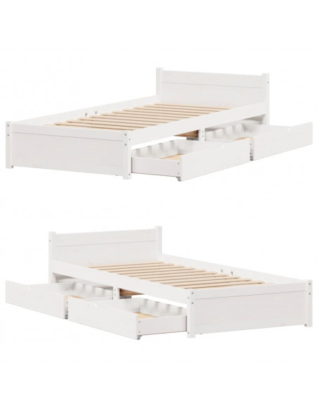 Letto senza Materasso Bianco 75x190 in Legno Massello di Pino