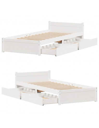 Letto senza Materasso Bianco 90x190 cm in Legno Massello Pino