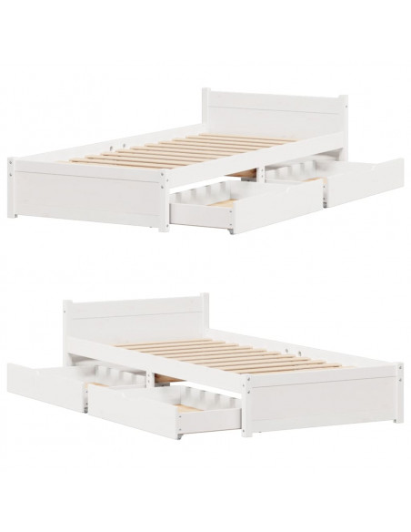 Letto senza Materasso Bianco 90x190 cm in Legno Massello Pino