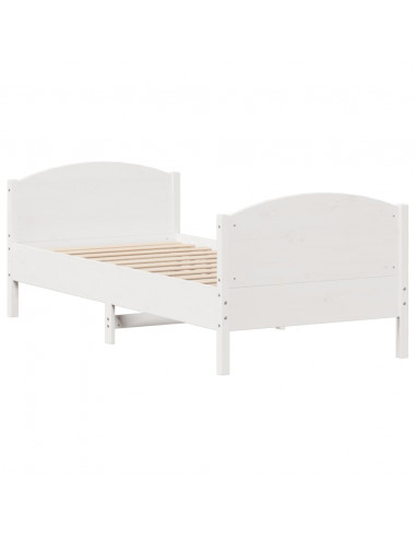 Letto senza Materasso Bianco 90x190 cm in Legno Massello Pino