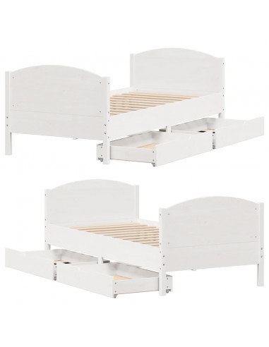 Letto senza Materasso Bianco 90x190 cm in Legno Massello Pino