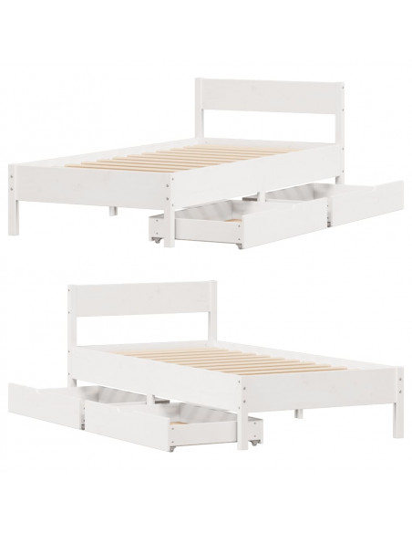 Letto senza Materasso Bianco 90x190 cm in Legno Massello Pino