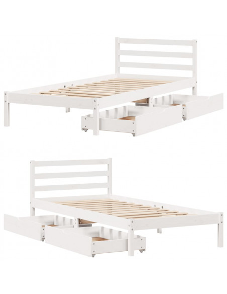 Letto senza Materasso Bianco 90x190 cm in Legno Massello Pino