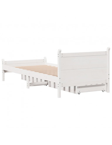 Letto senza Materasso Bianco 75x190 in Legno Massello di Pino