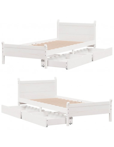 Letto senza Materasso Bianco 75x190 in Legno Massello di Pino