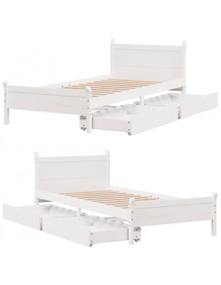 Letto senza Materasso Bianco 75x190 in Legno Massello di Pino