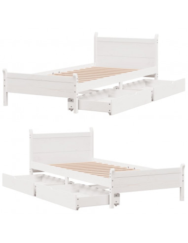 Letto senza Materasso Bianco 90x190 cm in Legno Massello Pino