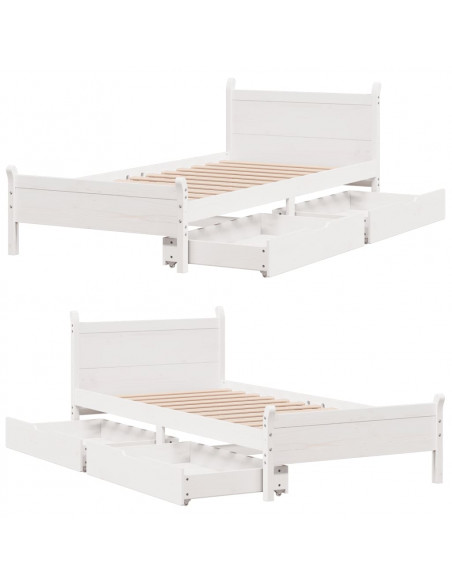 Letto senza Materasso Bianco 90x190 cm in Legno Massello Pino