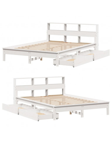 Letto Libreria senza Materasso Bianco 140x190 cm Legno di Pino
