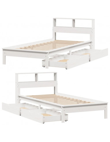 Letto Libreria senza Materasso Bianco 90x190 cm Massello Pino