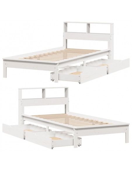Letto Libreria senza Materasso Bianco 90x190 cm Massello Pino