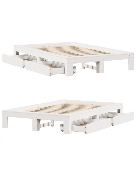 Giroletto senza Materasso Bianco 135x190 cm Legno Massello Pino