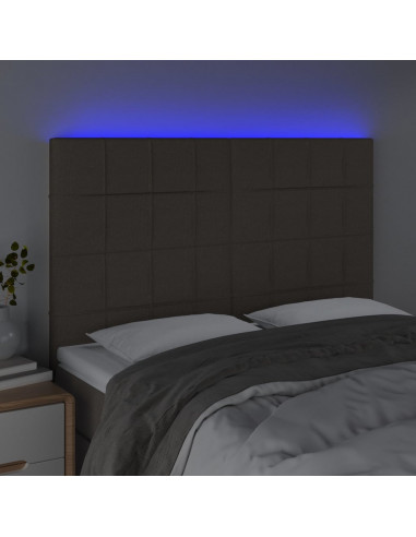 Testiera a LED Tortora 144x5x118/128 cm in Tessuto