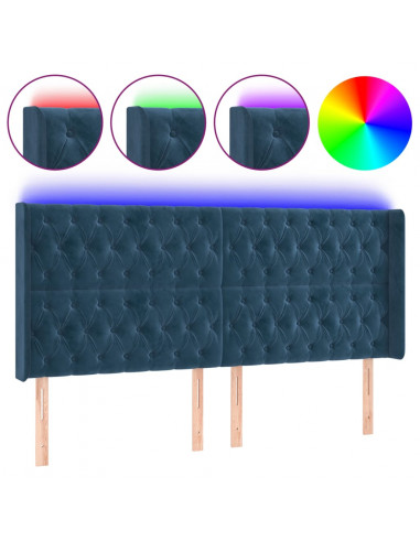 Testiera a LED Blu Scuro 183x16x118/128 cm in Velluto