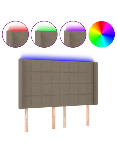 Testiera a LED Tortora 147x16x118/128 cm in Tessuto